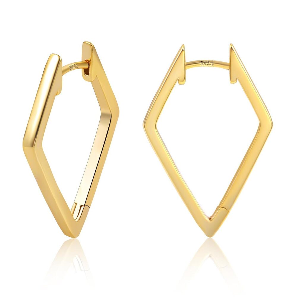 Gold Geometric Hoop Earrings for Women Rhombus Huggie Hoops Earring 14K Gold